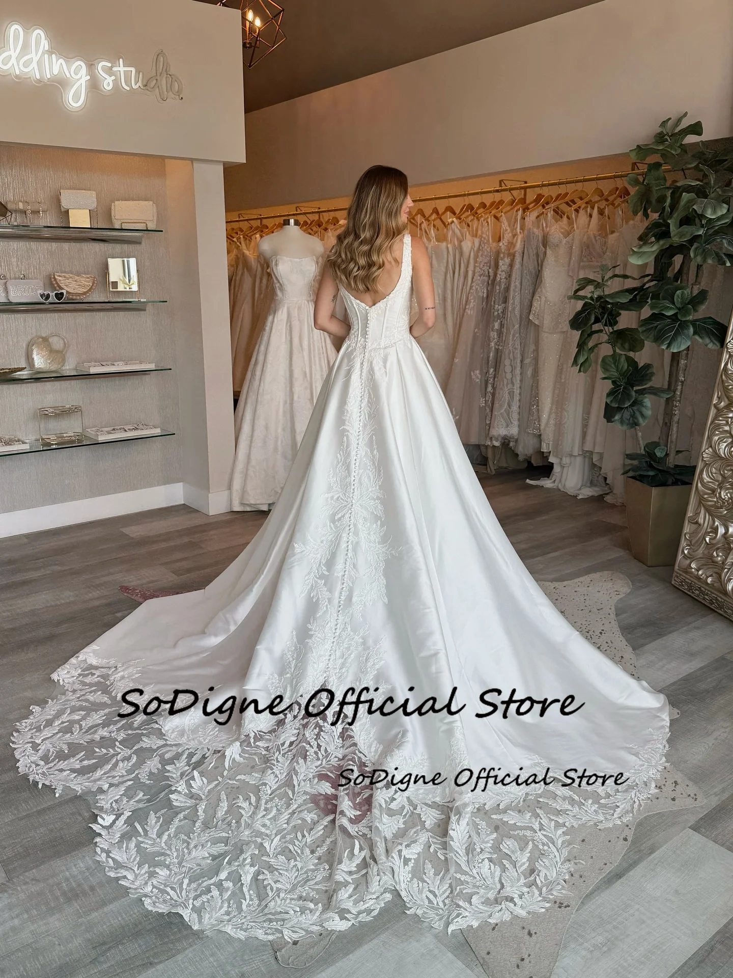 SoDigne A-line Satin Wedding Dresses Sleeveless Lace Appliques Bridal Dress 2026 Long Bride Gown Vestidos De Novia Customized