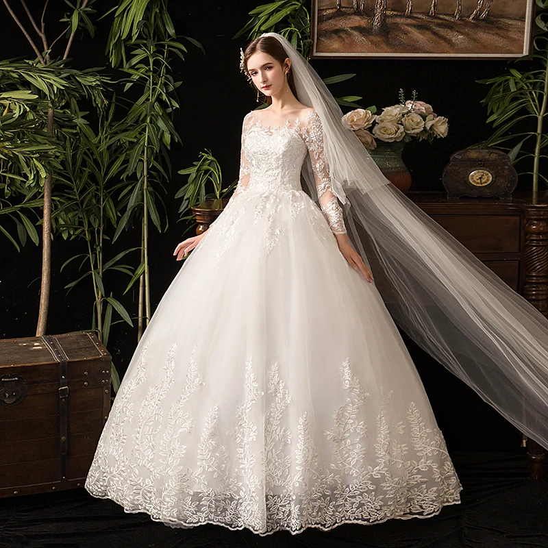2024 Full Sleeve Lace Wedding Dresses New Luxury Muslim Ball Gown Wedding Dress Custom Made Vestido De Noiva Customized