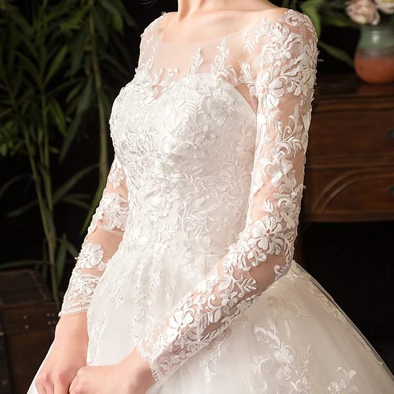 2024 Full Sleeve Lace Wedding Dresses New Luxury Muslim Ball Gown Wedding Dress Custom Made Vestido De Noiva Customized