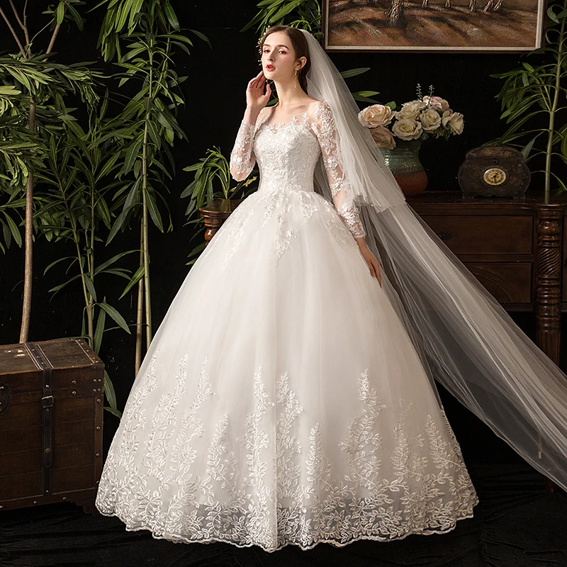 2024 Full Sleeve Lace Wedding Dresses New Luxury Muslim Ball Gown Wedding Dress Custom Made Vestido De Noiva Customized