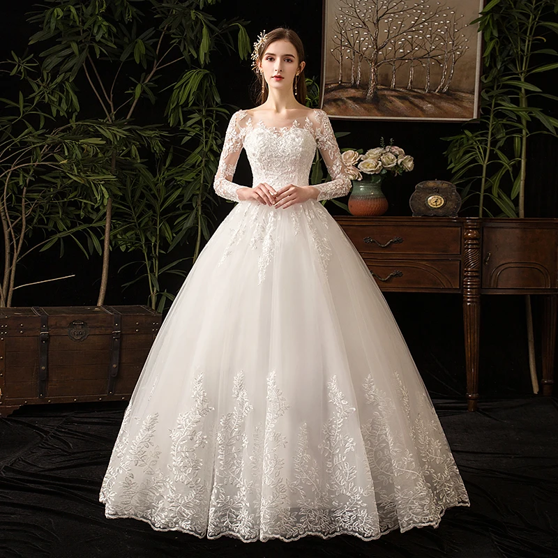 2024 Full Sleeve Lace Wedding Dresses New Luxury Muslim Ball Gown Wedding Dress Custom Made Vestido De Noiva Customized