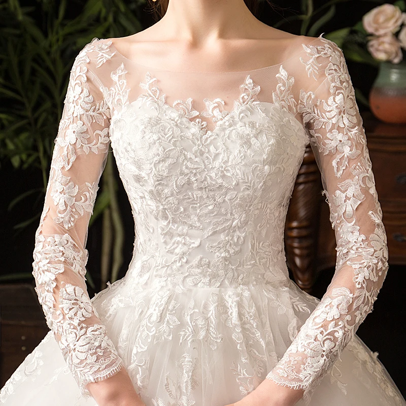 2024 Full Sleeve Lace Wedding Dresses New Luxury Muslim Ball Gown Wedding Dress Custom Made Vestido De Noiva Customized