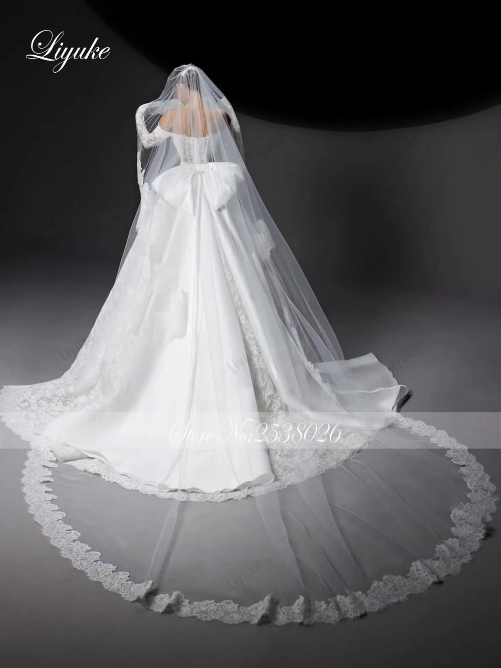 Liyuke Custom Made Sweetheart A-Line Wedding Dress Off The Shoulder Full Lace Bridal Gowns With Removable Satin Train