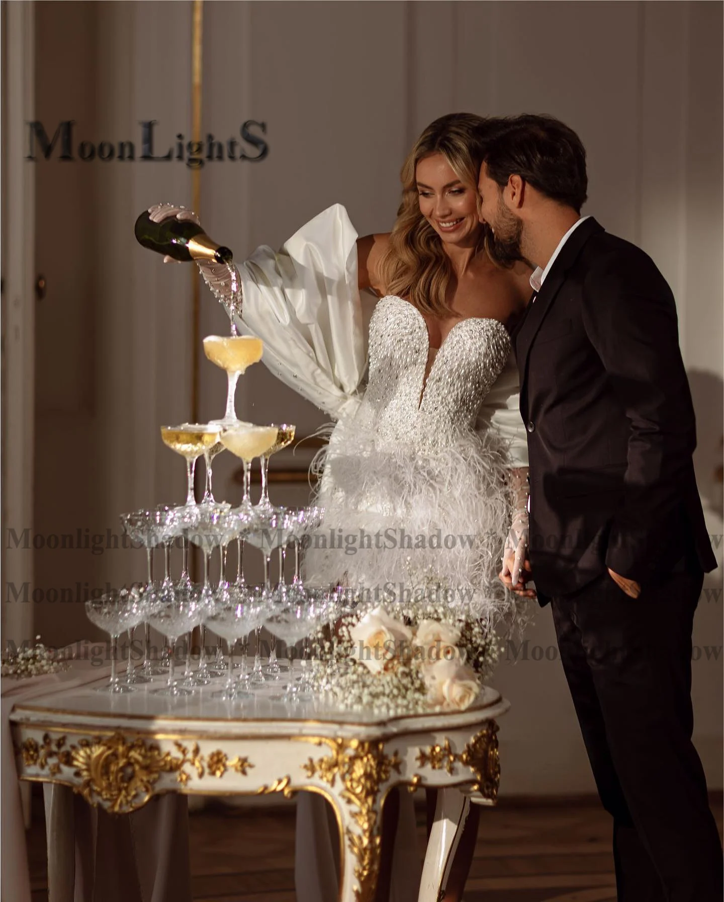 Moonlight Attractive Sweetheart Wedding Dresses for Women Beadings Bowknot Wedding Guest Gown Vestidos De Novia Customised