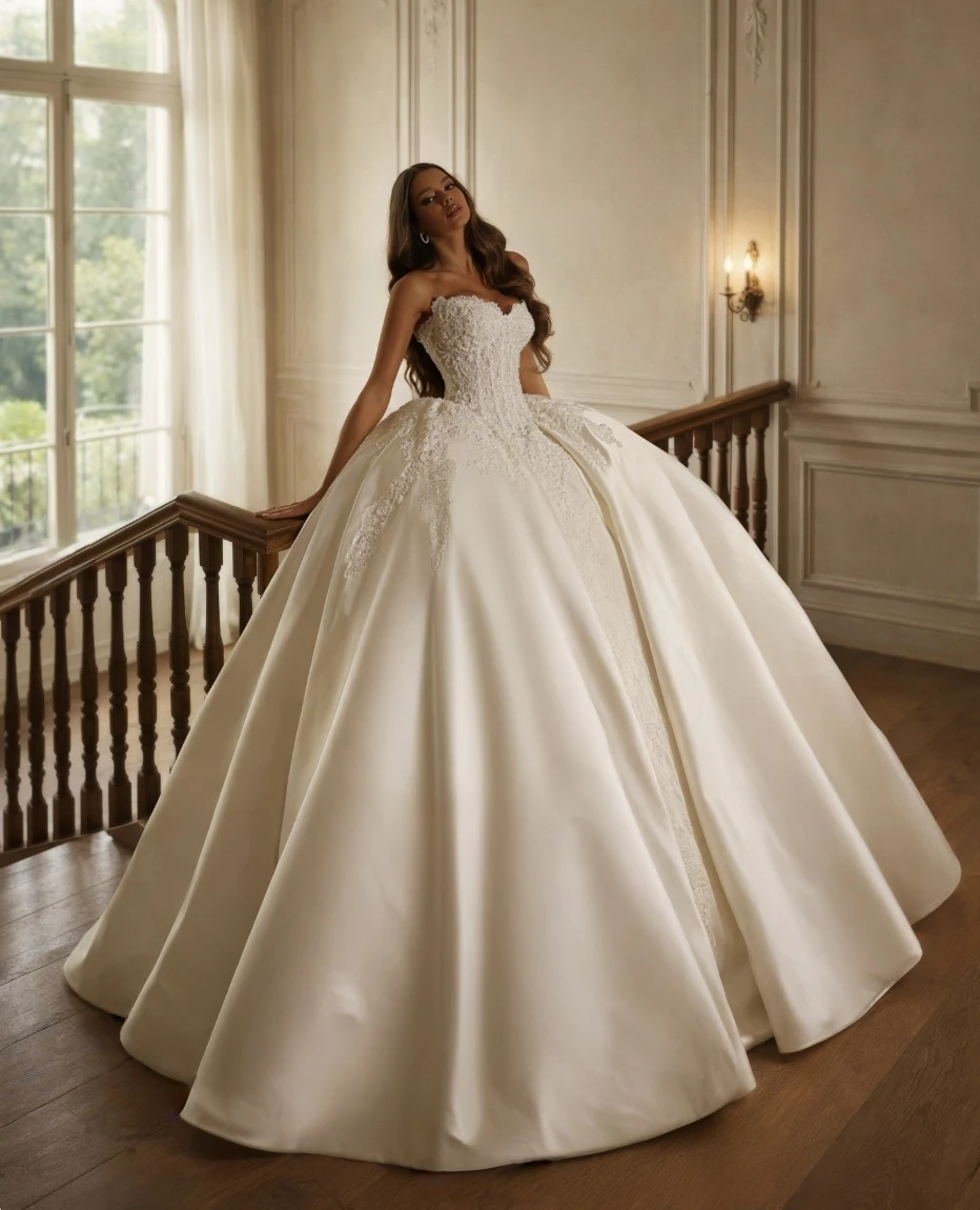 Customized New Style Strapless Sleeveless Ball Gown Embroidered Robe for Bride Wedding Dress Vestidos De Novia