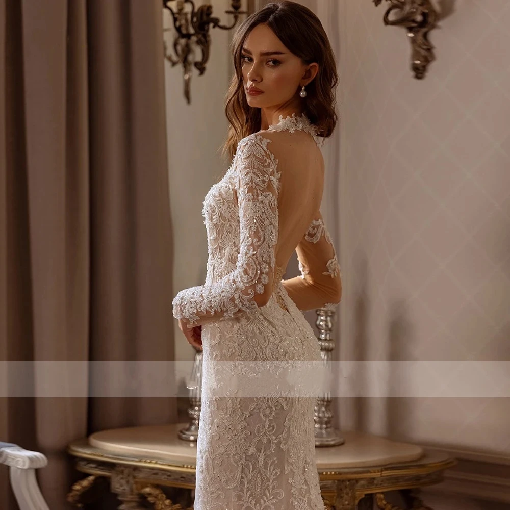 Sweetheart Wedding Dresses Sexy Backless Bridal Gowns Lace Appliques Long Sleeves Mermaid Exquisite Vestidos De Novia Customized