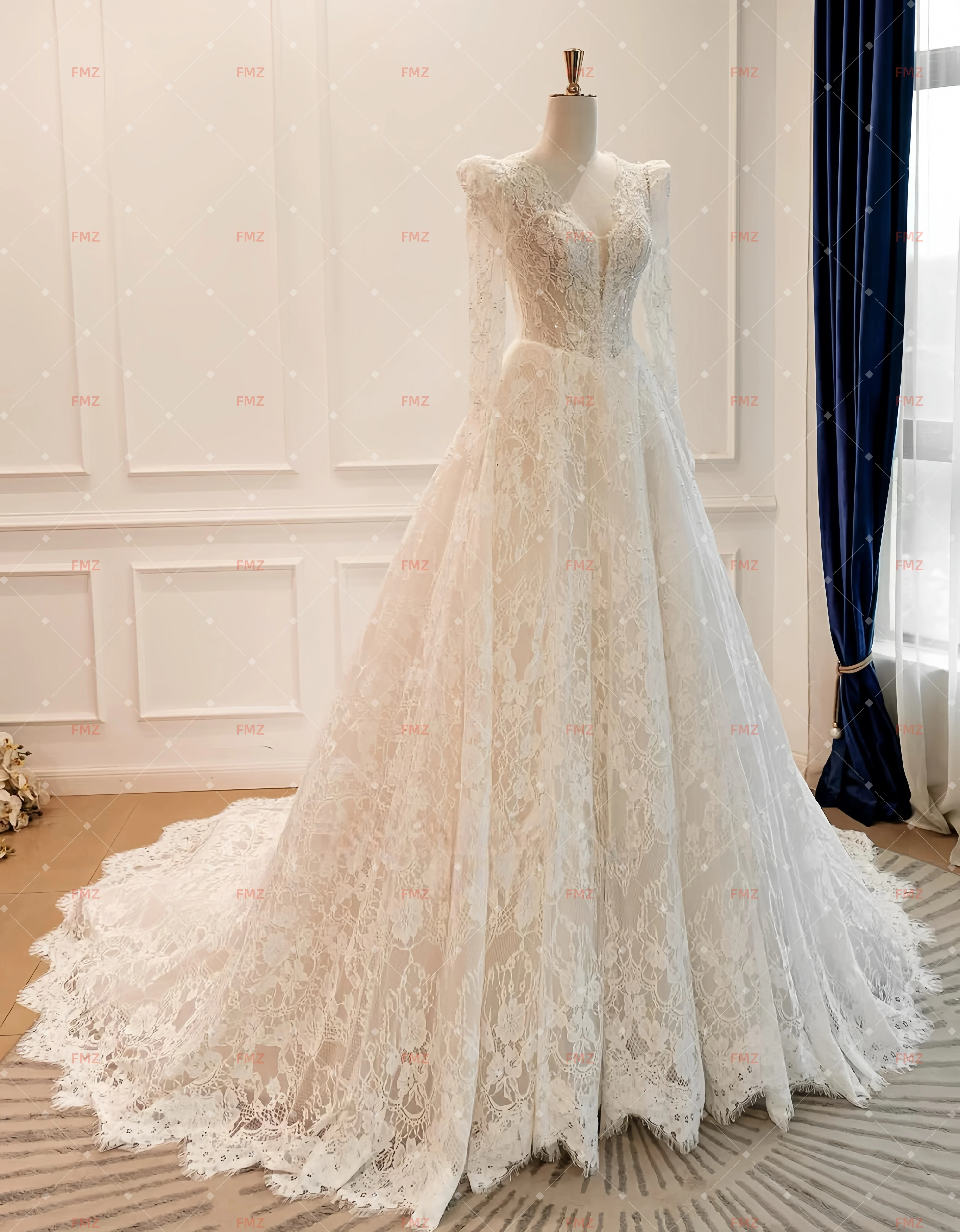 Customized V-neck Long-Sleeved A-Line Elegant Wedding Dress Vestidos De Novia Amanda Novias Amanda Novias Official