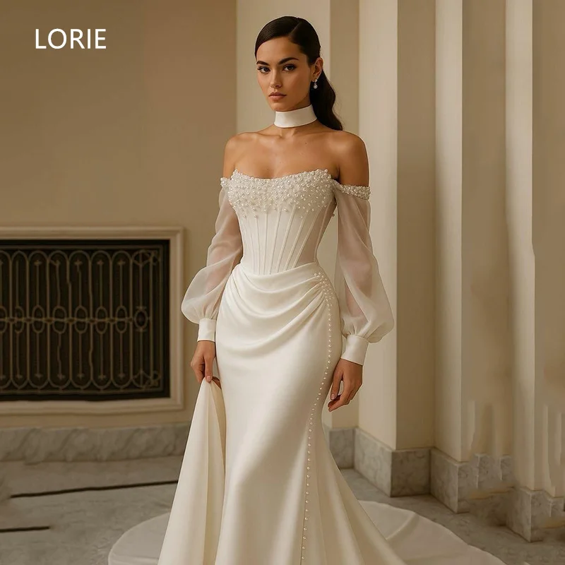 LORIE Classical A-line Shiny Wedding Dresses Beeding Applique Sleeves Bridal Gown Sweetheart Wedding Gowns Customized 2025