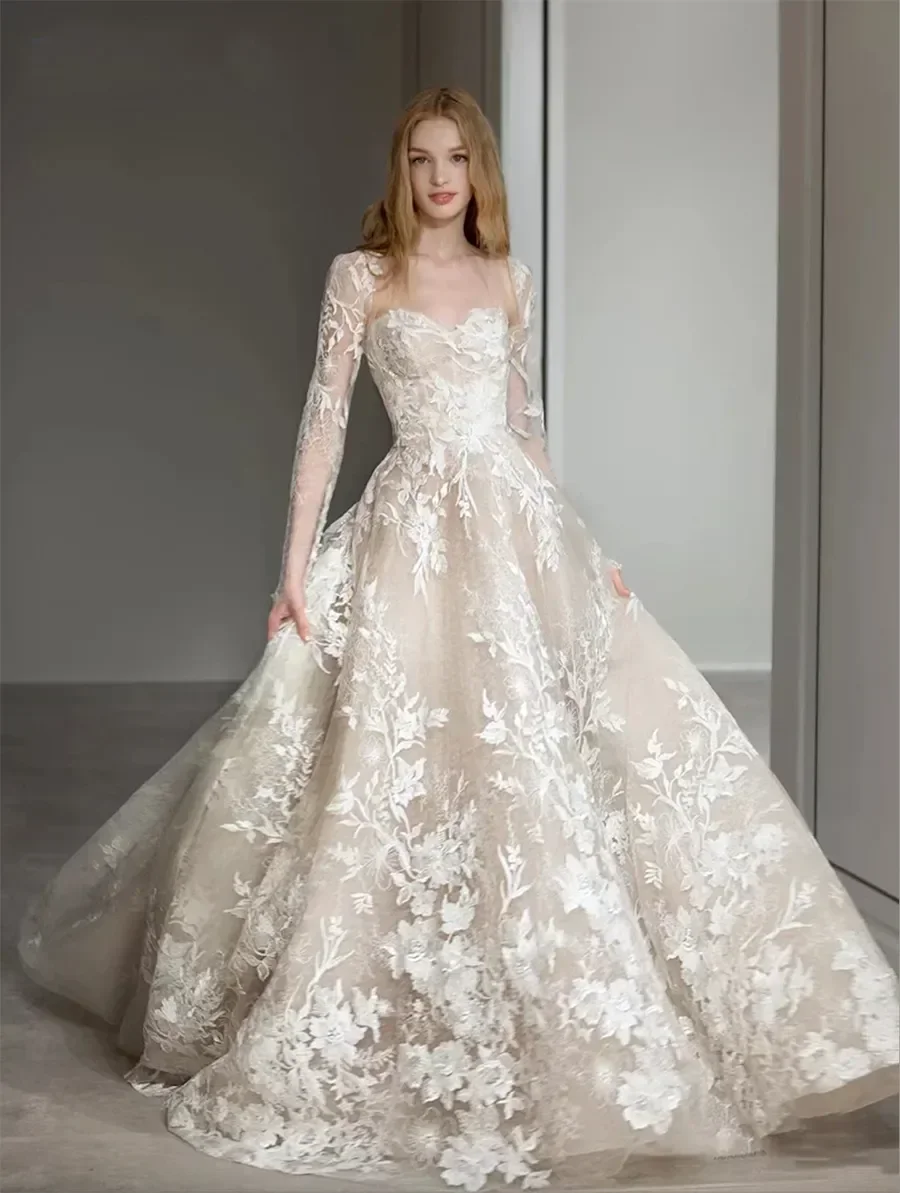 Customzied Wedding Dress Newest A Line For Bride Sweetheart With Detachable Jacket Full Sleeves Plus Sizes Vestidos De Novias