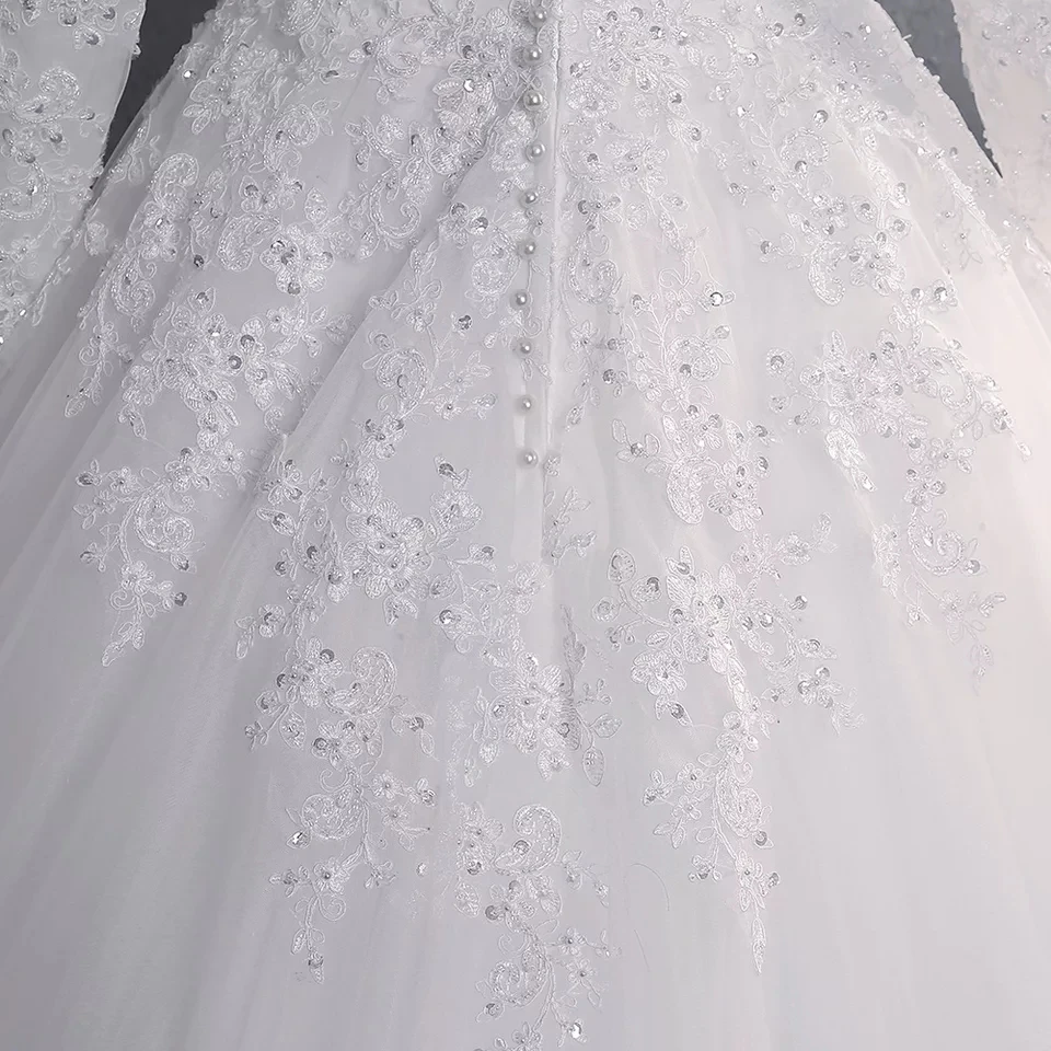 Customized White/Ivory Long Sleeves Wedding Dress Lace Appliques Beading Sequins Bride Dresses High Neck Elegant Wedding Gowns