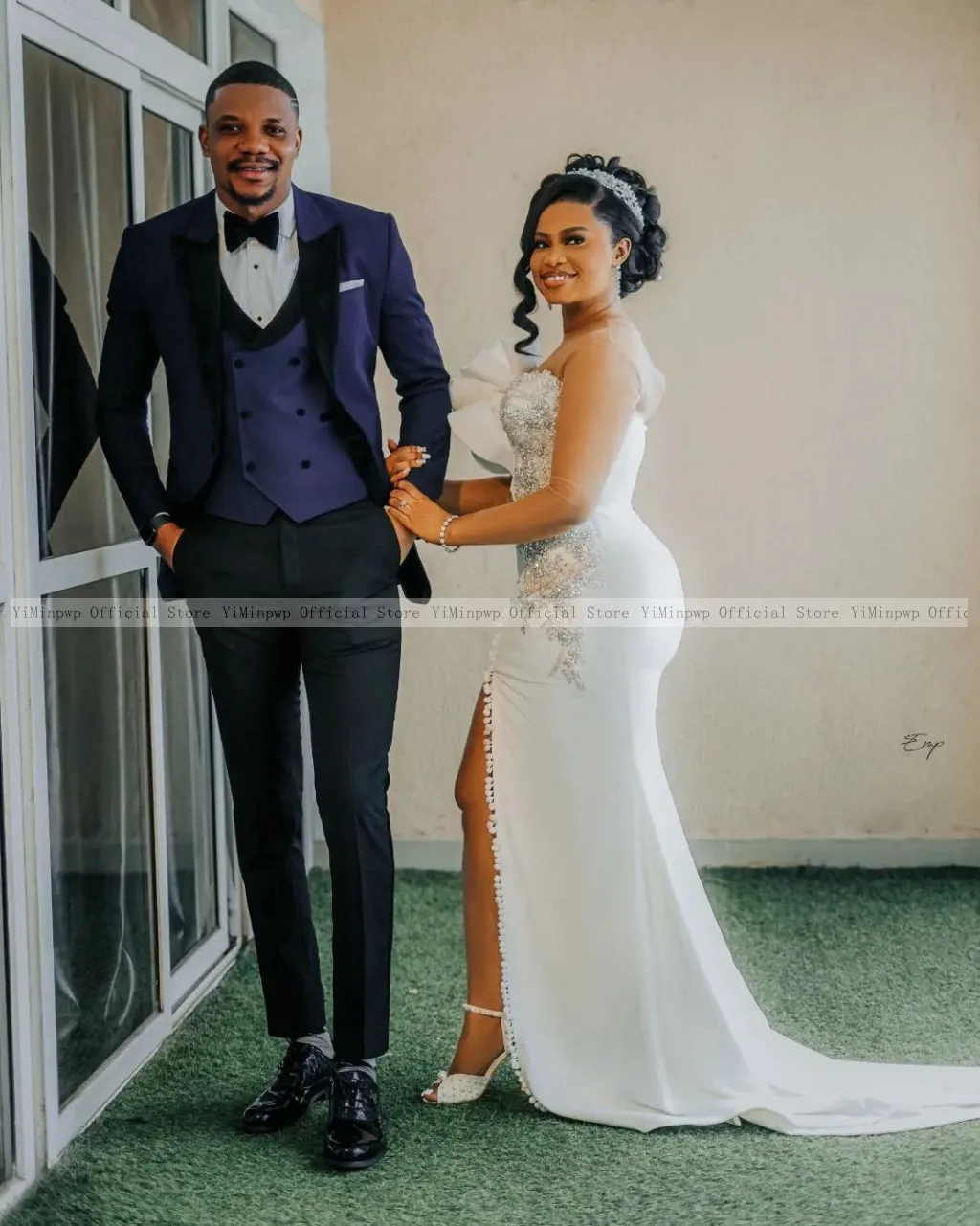 Nigeria Mermaid Wedding Dresses for Bride Sheer Neck Long Sleeve Side Split Ruffles Africa Bridal Reception Gowns Customized