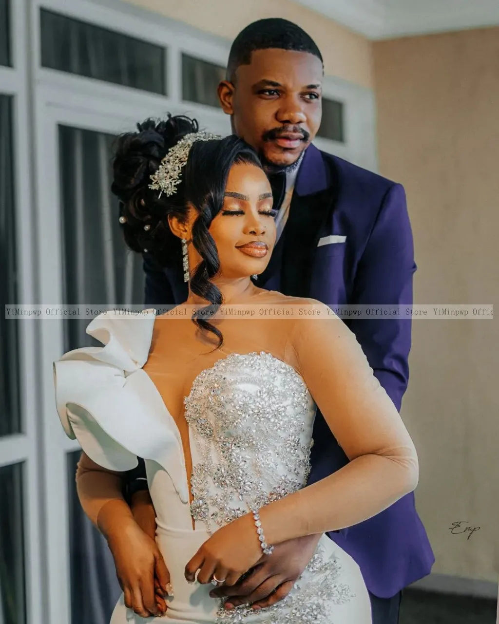 Nigeria Mermaid Wedding Dresses for Bride Sheer Neck Long Sleeve Side Split Ruffles Africa Bridal Reception Gowns Customized