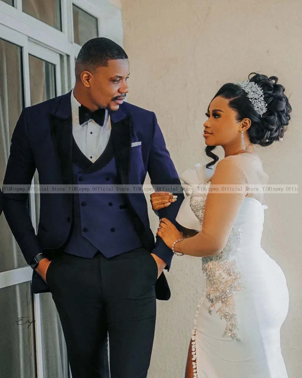 Nigeria Mermaid Wedding Dresses for Bride Sheer Neck Long Sleeve Side Split Ruffles Africa Bridal Reception Gowns Customized