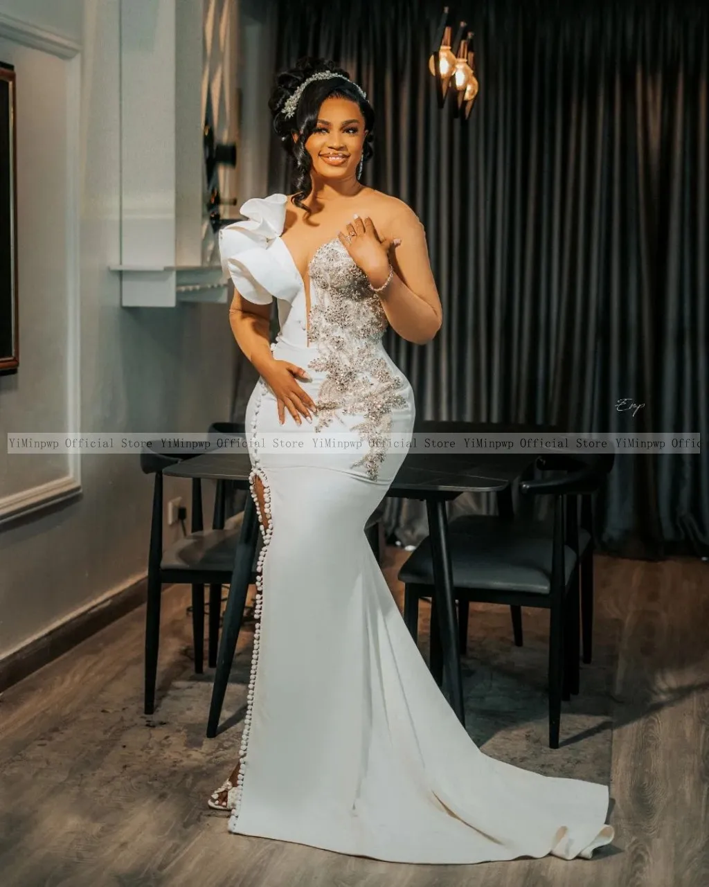 Nigeria Mermaid Wedding Dresses for Bride Sheer Neck Long Sleeve Side Split Ruffles Africa Bridal Reception Gowns Customized