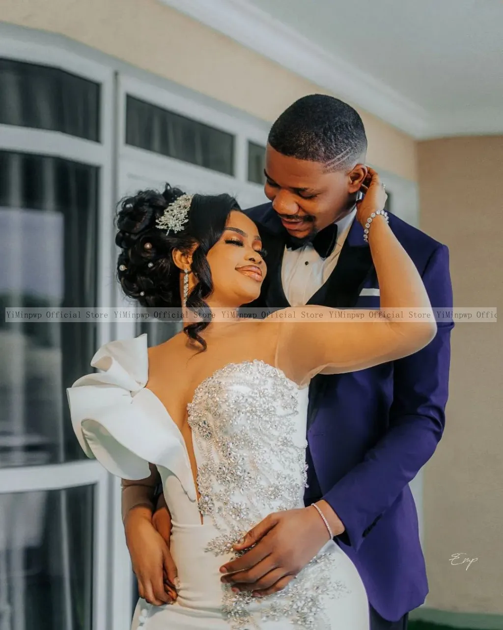 Nigeria Mermaid Wedding Dresses for Bride Sheer Neck Long Sleeve Side Split Ruffles Africa Bridal Reception Gowns Customized