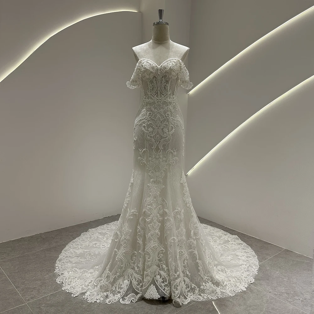 SL-9565 SuLi Customized Off the Shoulder Bride Mermaid Wedding Dress Lace Beading Bridal Gown