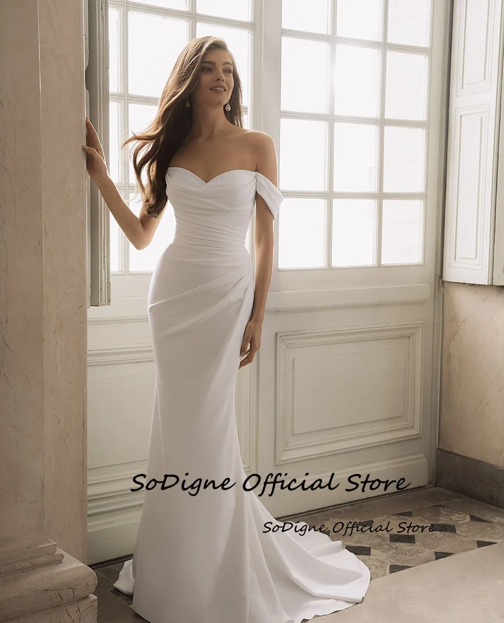 SoDigne Mermaid Satin Wedding Dresses Off Shoulder Sleeveless Bride Dress 2026 Long Wedding Gown Vestidos De Novia Customized