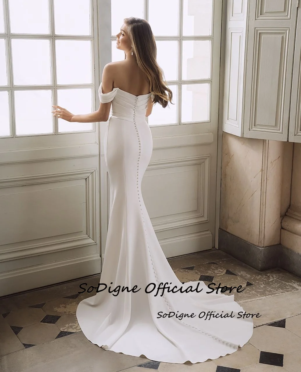 SoDigne Mermaid Satin Wedding Dresses Off Shoulder Sleeveless Bride Dress 2026 Long Wedding Gown Vestidos De Novia Customized