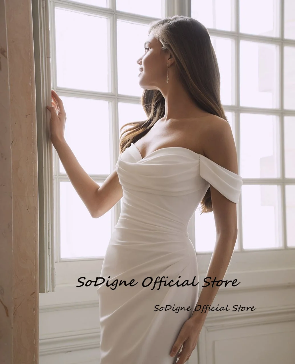 SoDigne Mermaid Satin Wedding Dresses Off Shoulder Sleeveless Bride Dress 2026 Long Wedding Gown Vestidos De Novia Customized