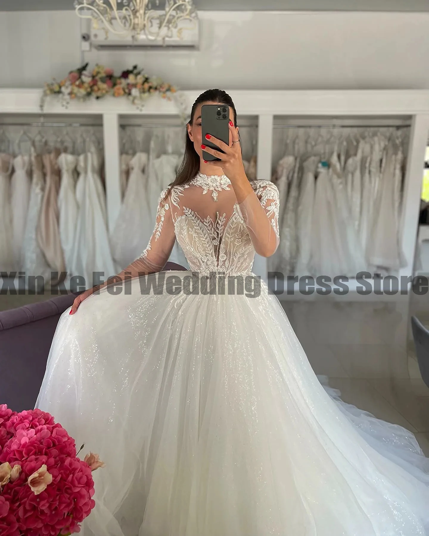 Long Sleeve Mermaid Wedding Dresses 2024 New High Collar Exquisite Lace Appliques Elegant Bride Gowns Women Customized Vestidos