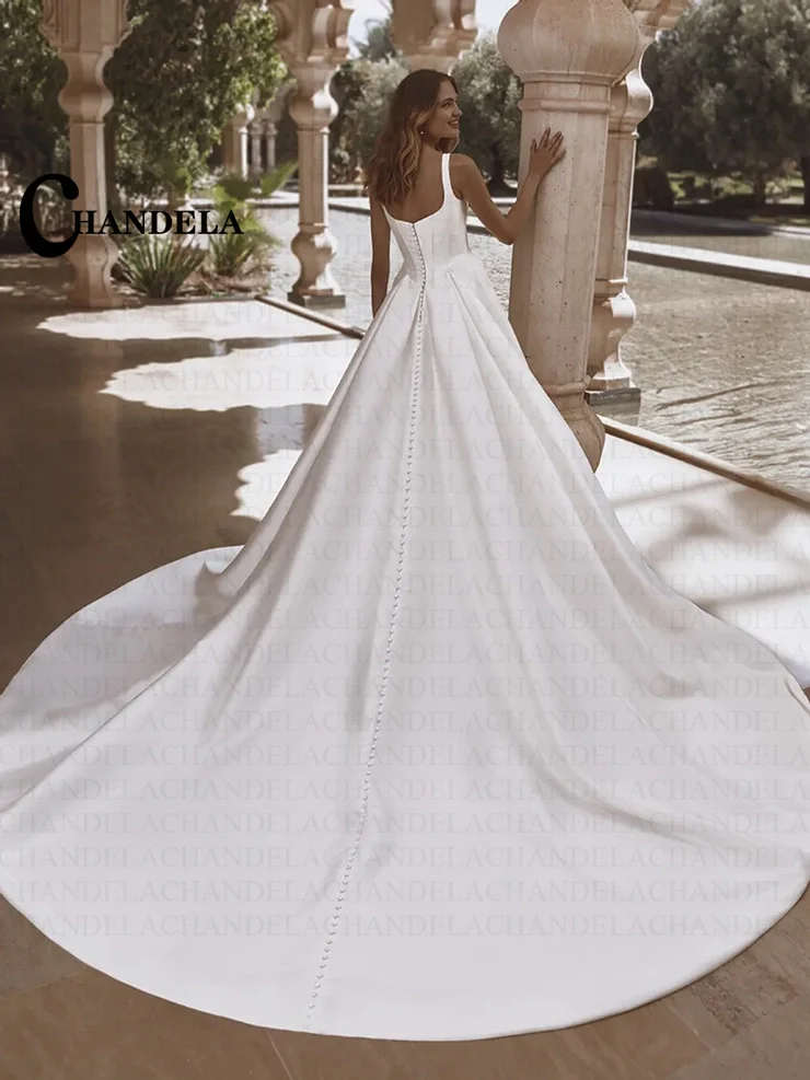CHANDELA Classic Square Collar Wedding Dress for Women Removable Train Appliques Satin Zipper Vestidos De Novia Customised