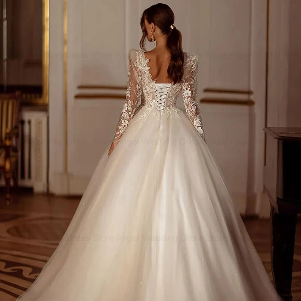 ANGEL Luxury Shiny Long Sleeves Wedding Dress 2025 A-Line Lace Up Women Bridal Gown Customized Applique Beading Vestido De Novia