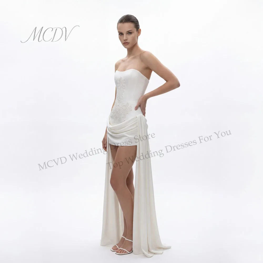 Short Civil Wedding Dress 2026 Pleated Strapless Straight Satin Mini After Party Gown Sleeveless Vestido Noiva Curto Customized