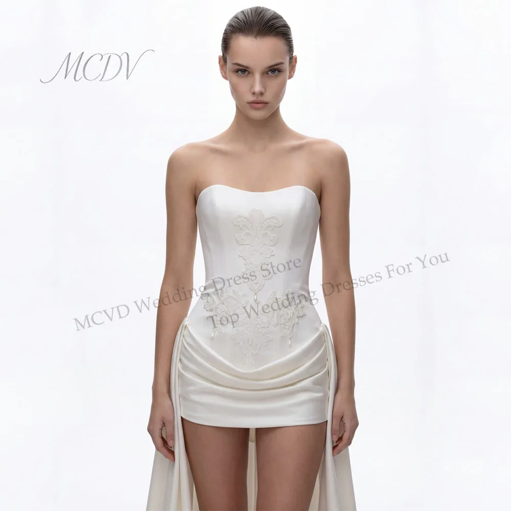 Short Civil Wedding Dress 2026 Pleated Strapless Straight Satin Mini After Party Gown Sleeveless Vestido Noiva Curto Customized