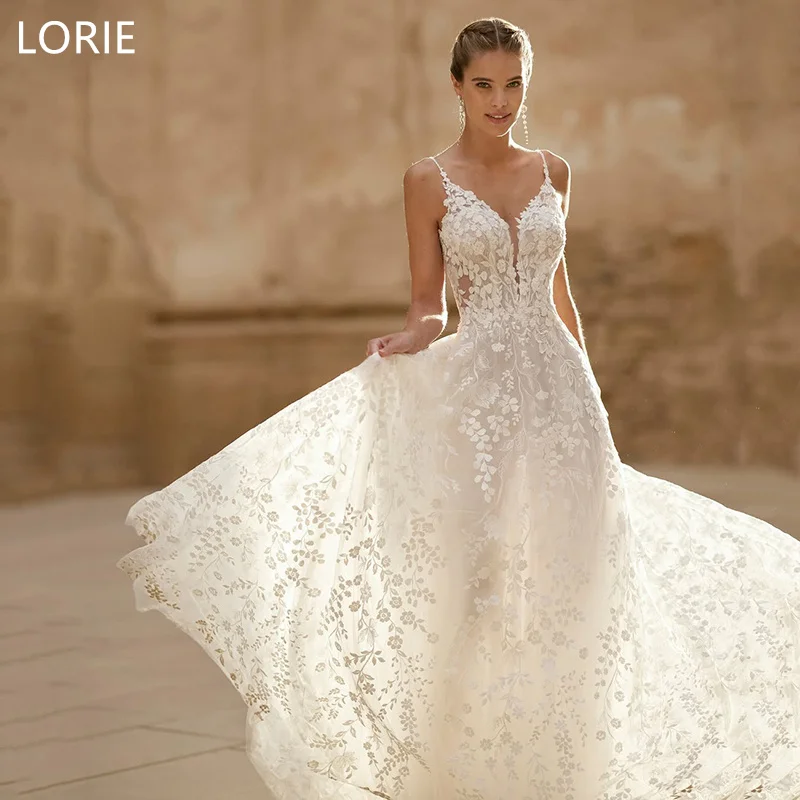 LORIE A-line Sexy Applique 3D Flowers Wedding Dress Sleeveless Backless Wedding Gowns Backless Bride Gown Customized 2025