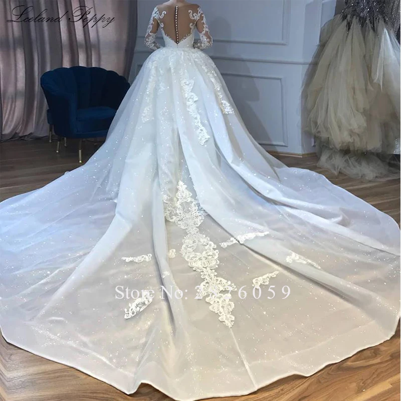 Lceland Poppy Customized Mermaid Wedding Dresses Scoop Neck Long Sleeves Beaded Lace Bridal Gown with Detachable Train