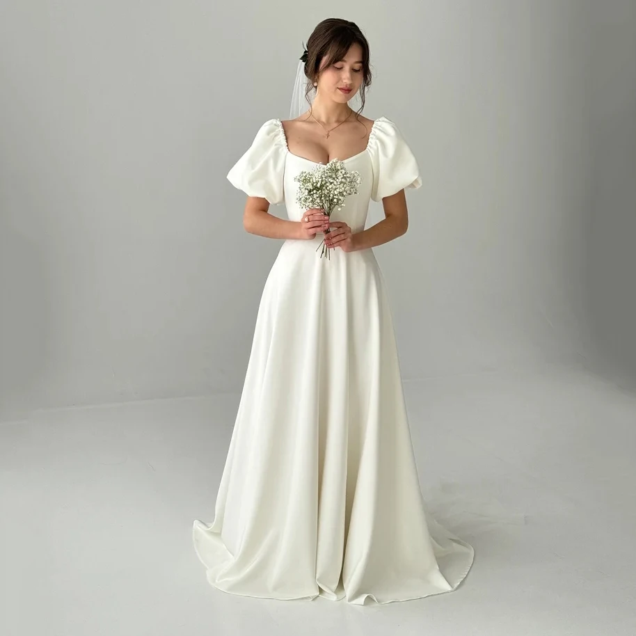 Customized Dignified Dress With Sleeves Fairy Tale Like Dress One Line Wedding Dress White Ivory Colored Dress Wedding Dress