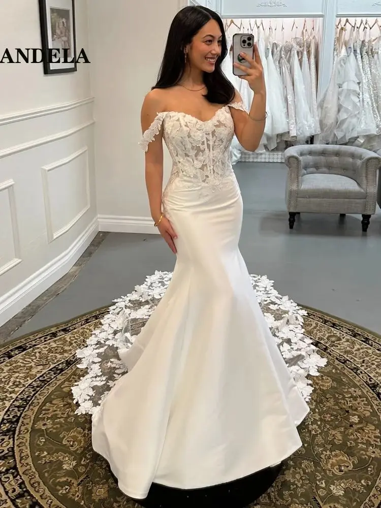 CHANDELA Classic Lace Appliques Wedding Dress for Women Off the Shoulder Mermaid Lacing up Vestido De Casamento Customised