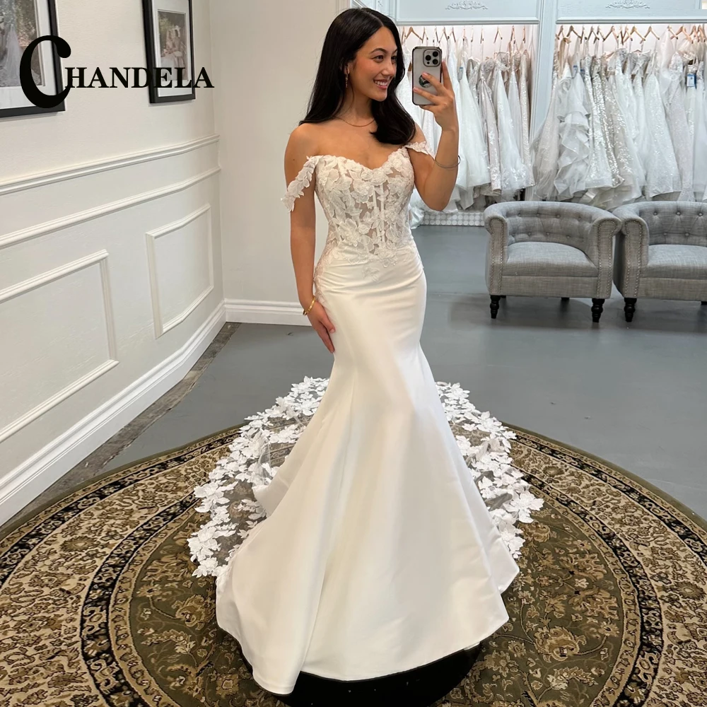 CHANDELA Classic Lace Appliques Wedding Dress for Women Off the Shoulder Mermaid Lacing up Vestido De Casamento Customised