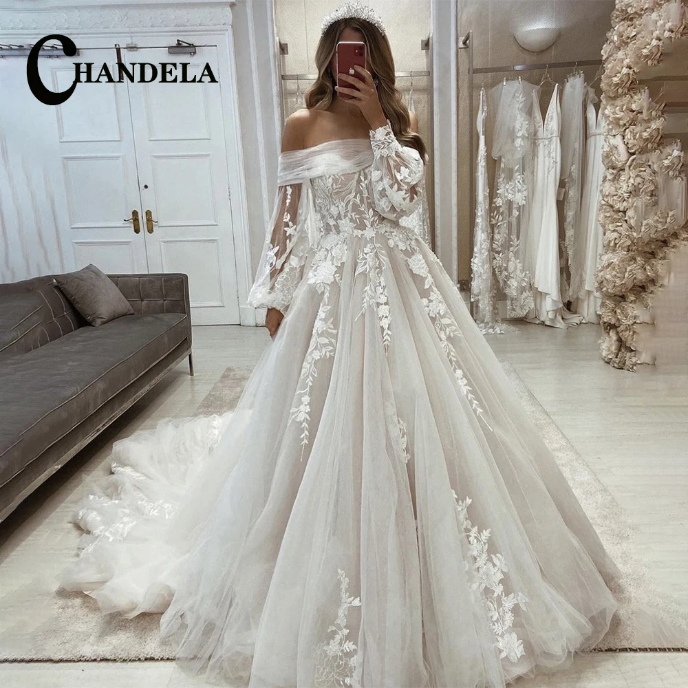 CHANDELA Classic Lace Appliques Wedding Dress for Women Off the Shoulder Mermaid Lacing up Vestido De Casamento Customised