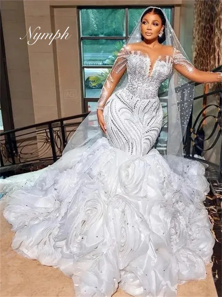 Charming Long-Sleeved Wedding Dress Sexy Off-Shoulder Bridal Gown Solemn Mermaid Floor Length Women Gowns Vestidos De Novia