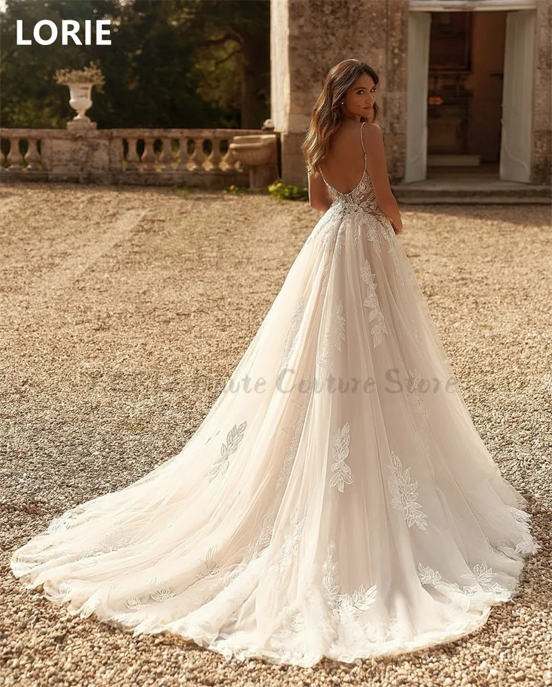 LORIE A-line Flowers Appliques vestidos de novia Wedding Dress Spaghetti Strap Bridal Gowns Sweetheart Wedding Gown Customized
