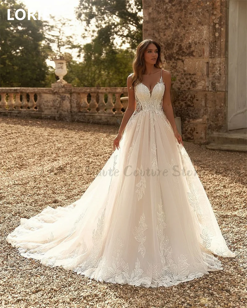 LORIE A-line Flowers Appliques vestidos de novia Wedding Dress Spaghetti Strap Bridal Gowns Sweetheart Wedding Gown Customized