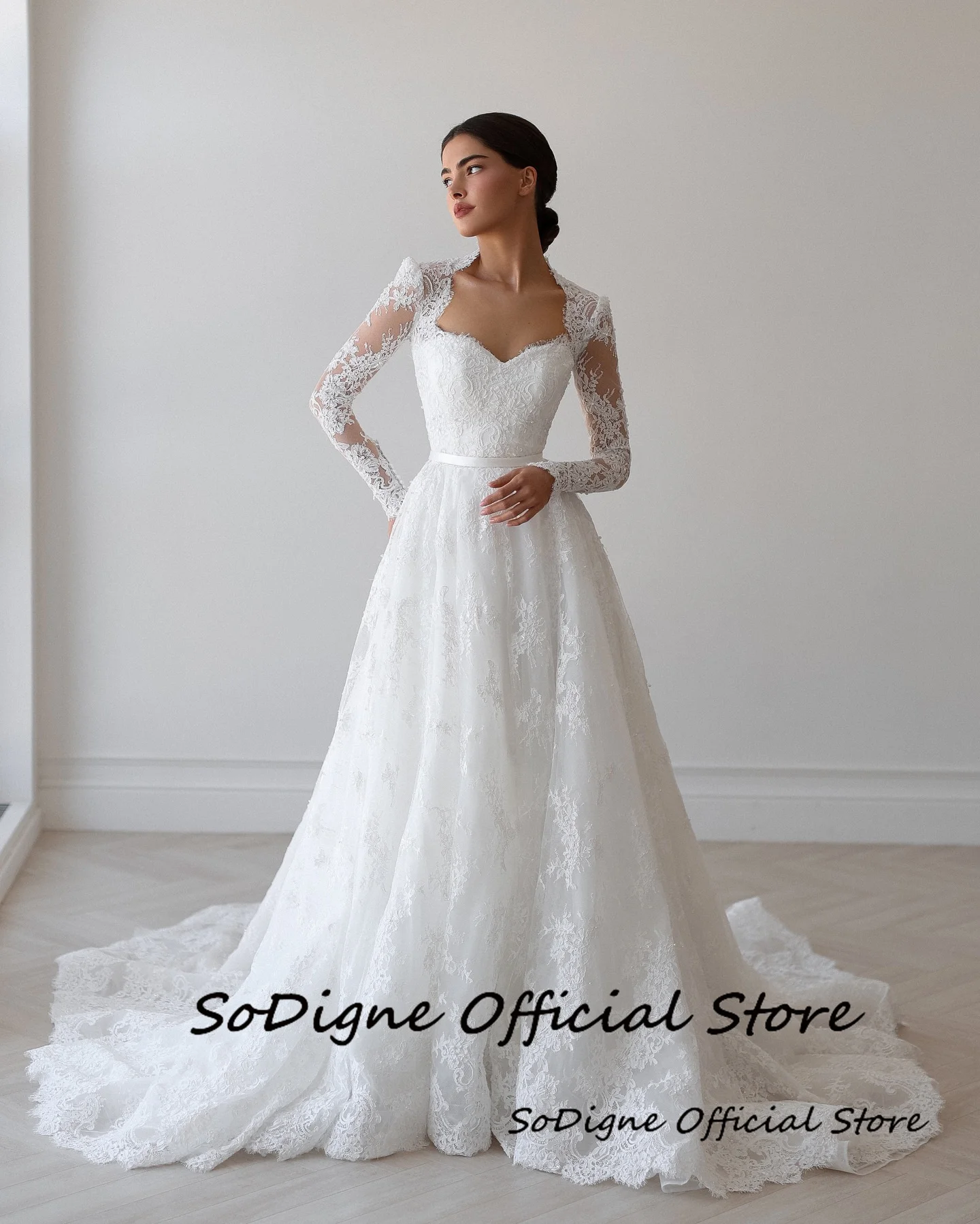 SoDigne A-line Lace Wedding Dress Sweetheart Full Sleeves Bride Dresses 2026 Long Bridal Gowns Vestidos De Novia Customized