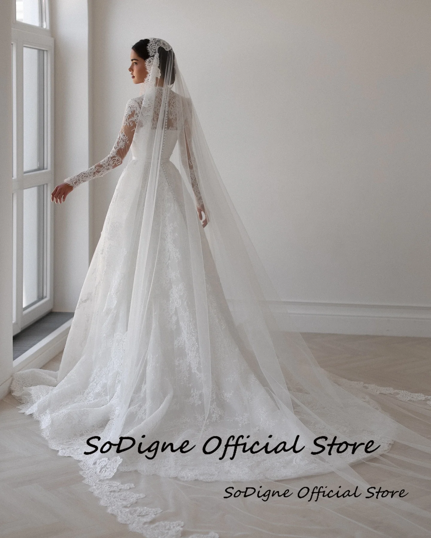 SoDigne A-line Lace Wedding Dress Sweetheart Full Sleeves Bride Dresses 2026 Long Bridal Gowns Vestidos De Novia Customized