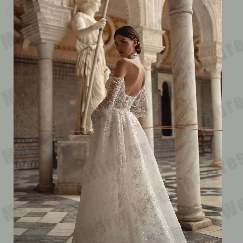2026 lvory Lace Wedding Dresses Sweetheart A Line Bride Gowns Elegant Full Sleeve Bridal Dress Customized robe de mariée 2025