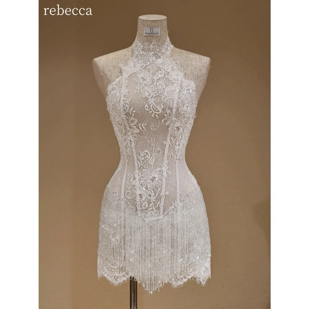 Rebecca Customized Halter Neck High Neck Prom Dress Sleeveless Lace vestidos de noche Lace Embroidery Sexy Evening Dresses 2026