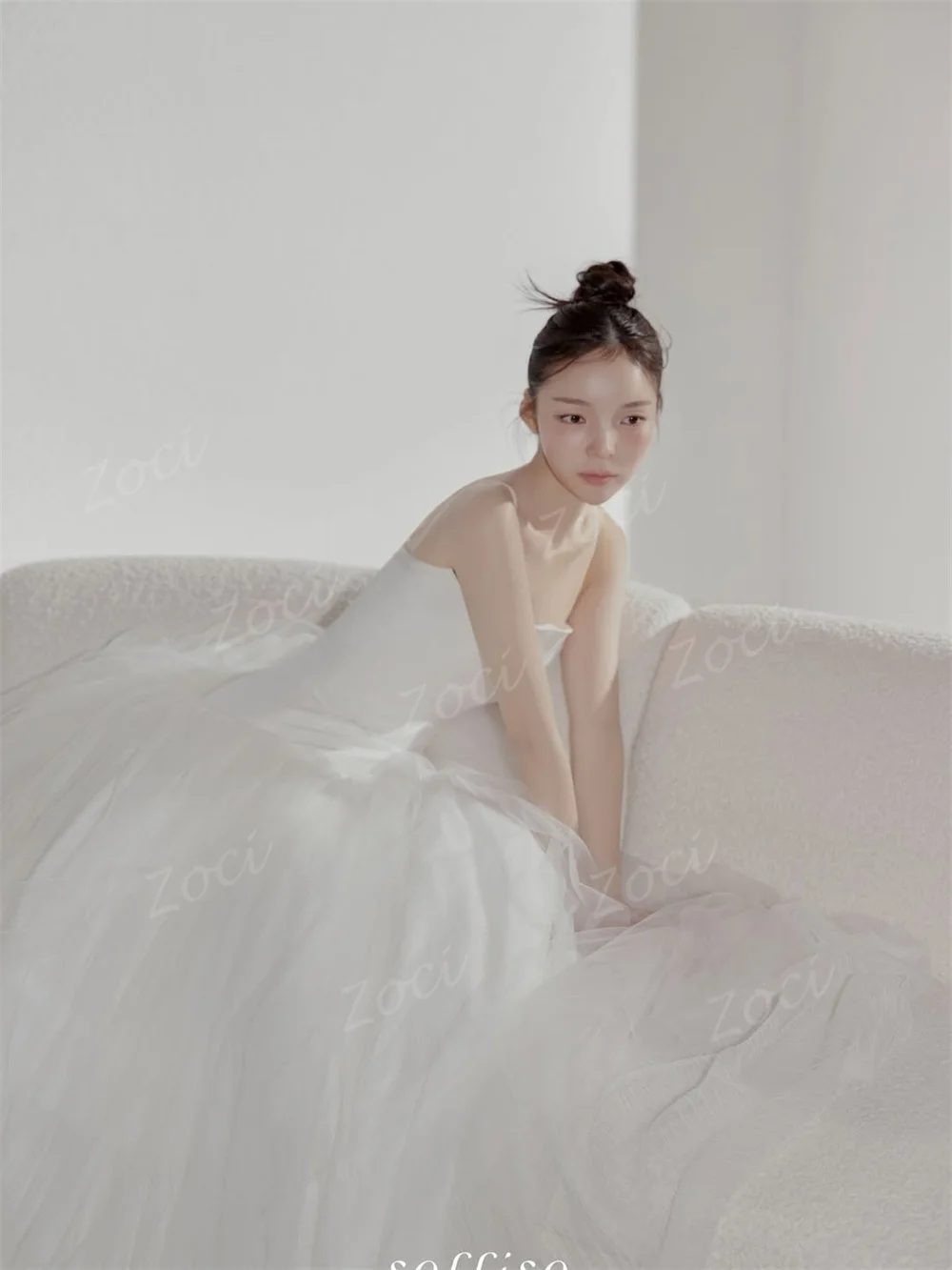 Zoci Princess Strapless Satin Tulle Korea Wedding Dresses Dropped A Line Bride Photos Shoot Dress Customized Long Wedding Gown