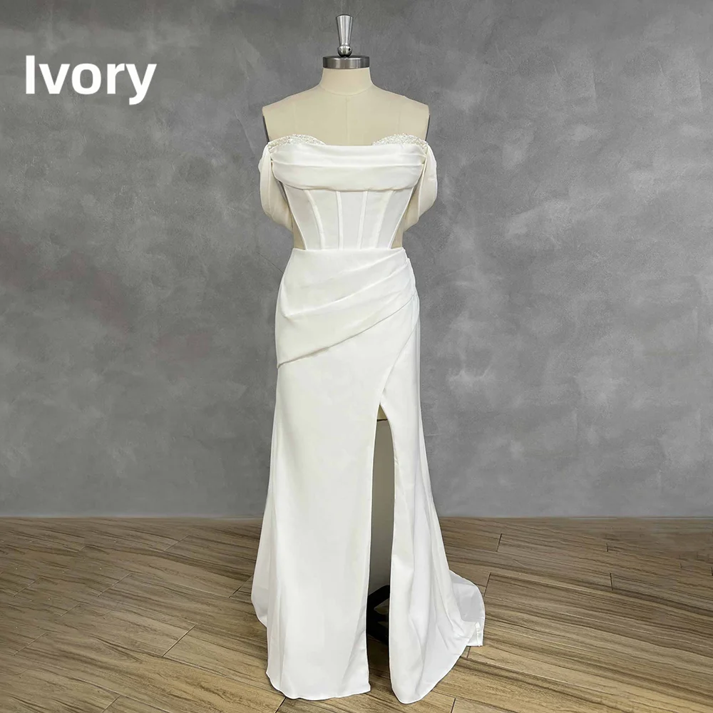 Off Shoulder Satin Mermaid Wedding Dress Corset Side Cut High Slit Chapel Bridal Gown Custom Made Vestido De Novia Robe De Novia