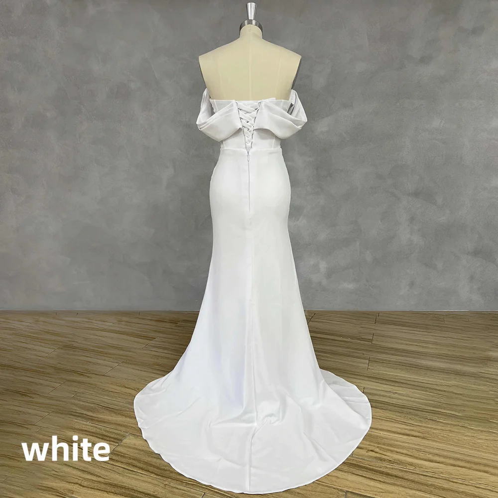 Off Shoulder Satin Mermaid Wedding Dress Corset Side Cut High Slit Chapel Bridal Gown Custom Made Vestido De Novia Robe De Novia