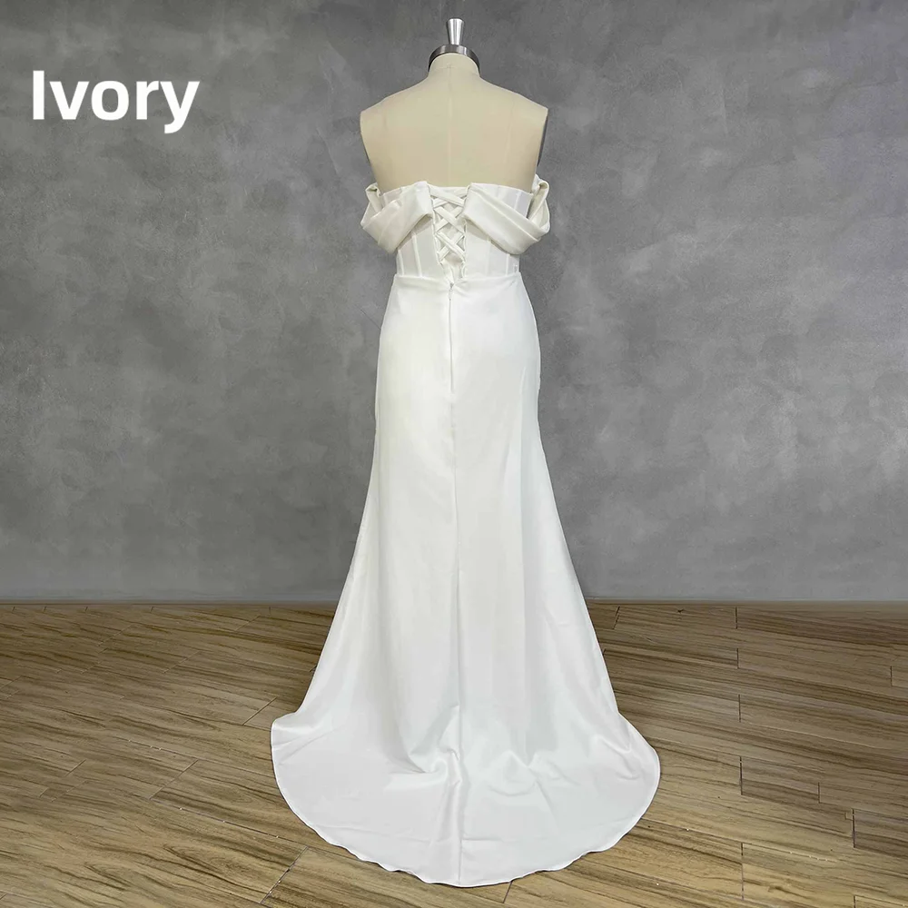 Off Shoulder Satin Mermaid Wedding Dress Corset Side Cut High Slit Chapel Bridal Gown Custom Made Vestido De Novia Robe De Novia