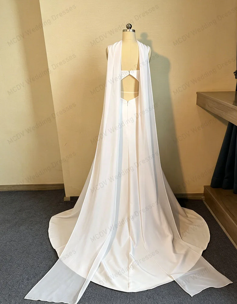 MCDV Civil Wedding Dress 2026 Square Collar Mermaid Backless Bride Gowns with Ribbons Sweep Train Vestido Noiva Customized