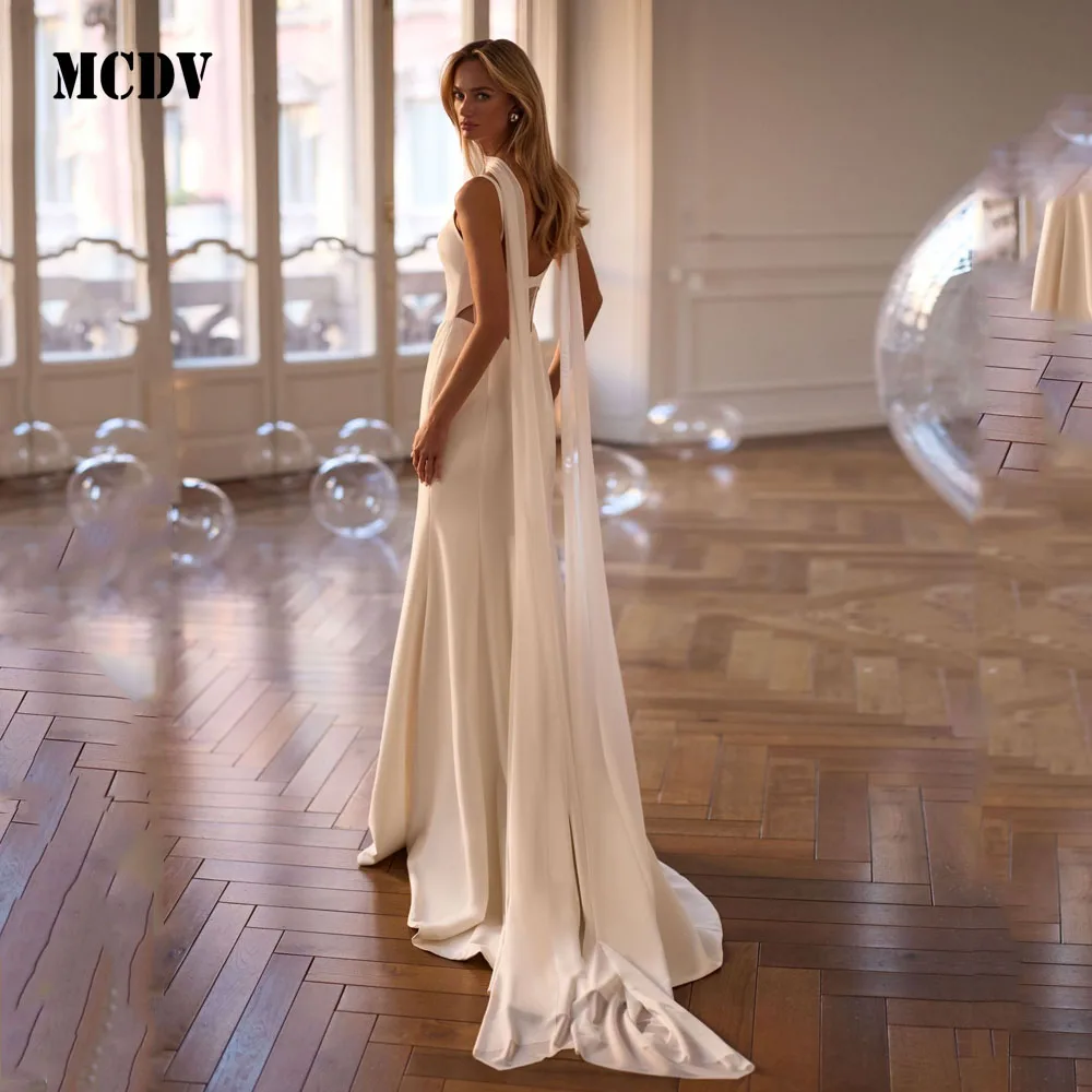 MCDV Civil Wedding Dress 2026 Square Collar Mermaid Backless Bride Gowns with Ribbons Sweep Train Vestido Noiva Customized