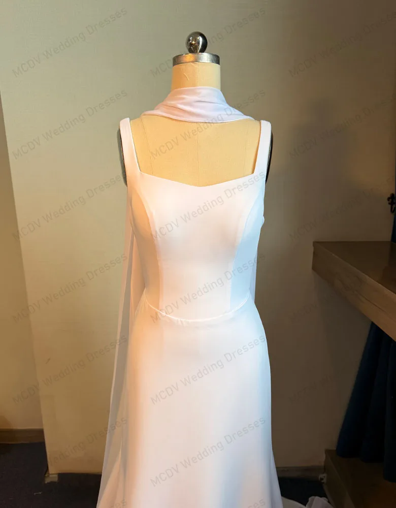 MCDV Civil Wedding Dress 2026 Square Collar Mermaid Backless Bride Gowns with Ribbons Sweep Train Vestido Noiva Customized