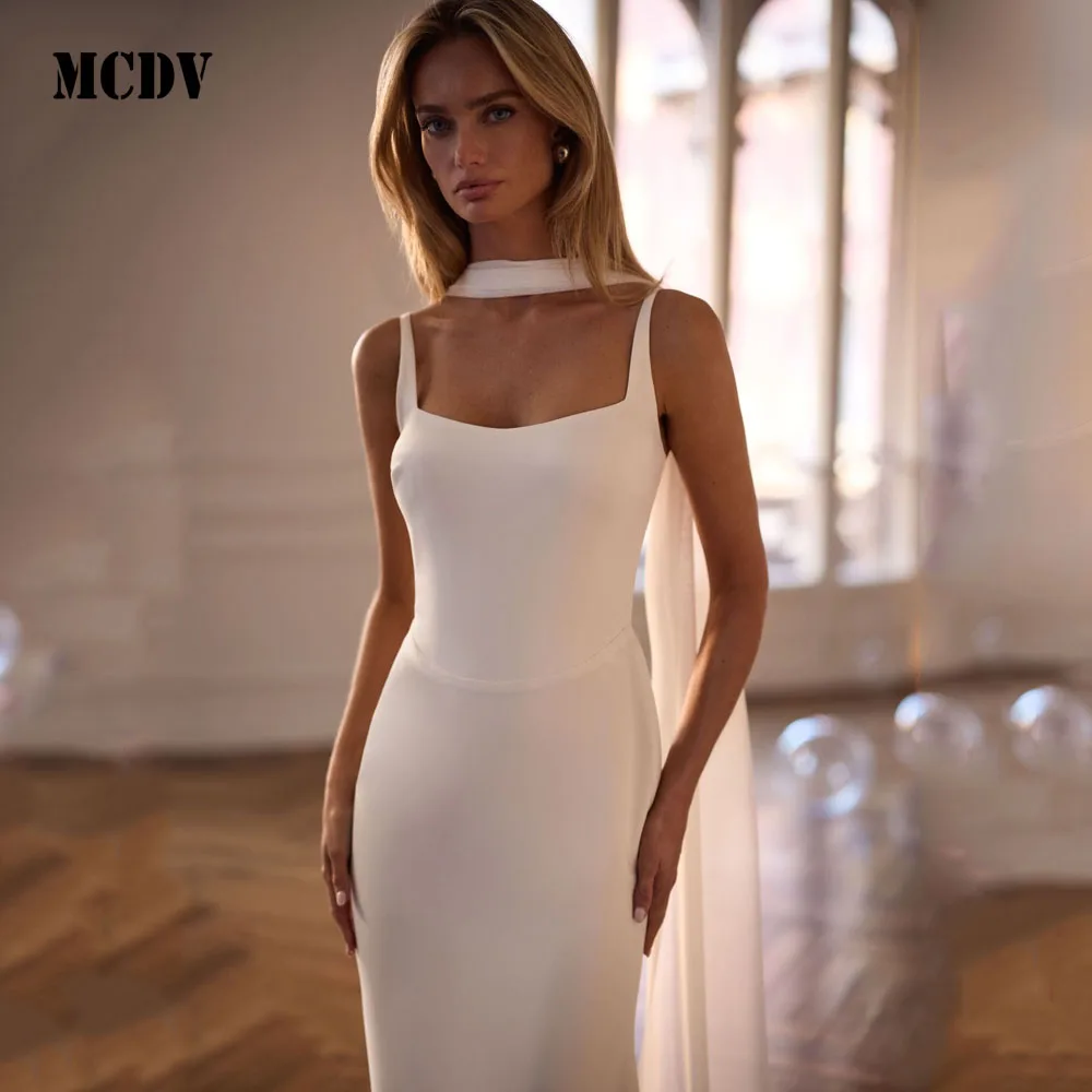 MCDV Civil Wedding Dress 2026 Square Collar Mermaid Backless Bride Gowns with Ribbons Sweep Train Vestido Noiva Customized