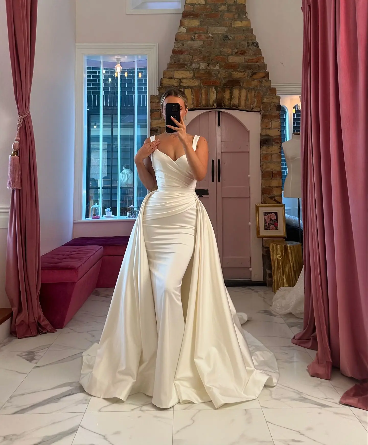 Satin Detachable Wedding Train Bridal Removable Overskirt Wasitband Front Open Formal Party Skirt Customized 2025